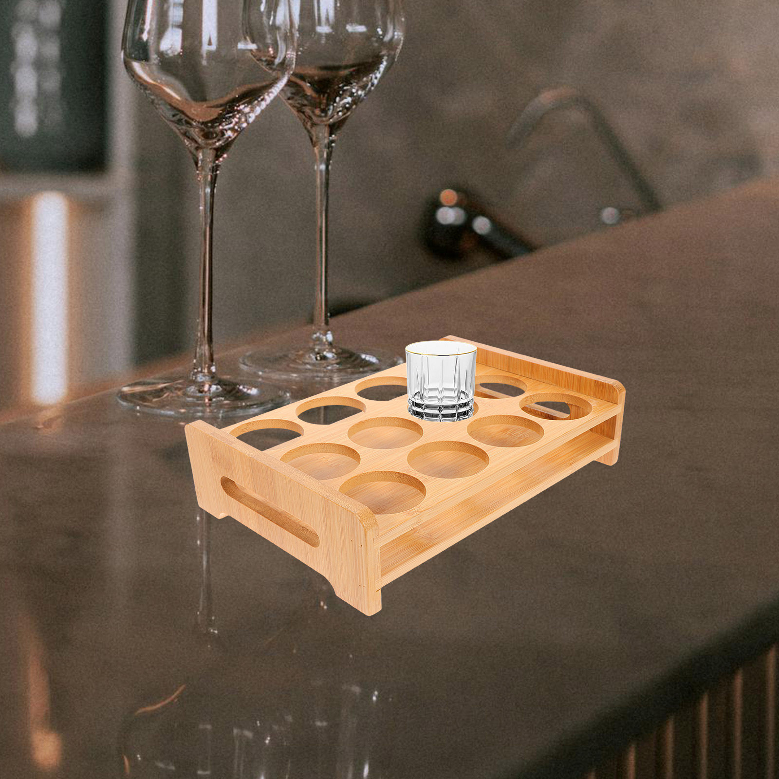 Wine Beer Whiskey - Bambu Shot Bardakları Tutucu Teşhir Standı